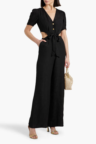 SALONI LEA CUTOUT SILK-JACQUARD WIDE-LEG JUMPSUIT - Size 6