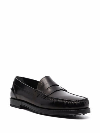 Tods Polished Leather Penny Loafers Black