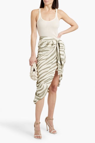 BALMAIN WRAP-EFFECT ZEBRA-PRINT TWILL MIDI SKIRT - Size 40