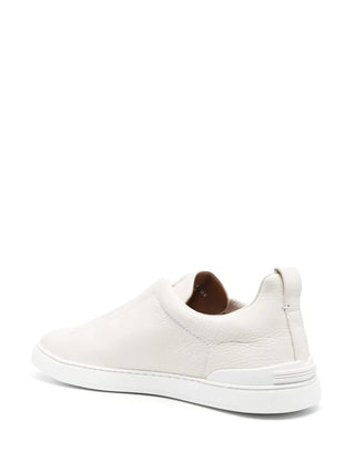 Zegna Grained Leather Slip-On Sneakers in Beige