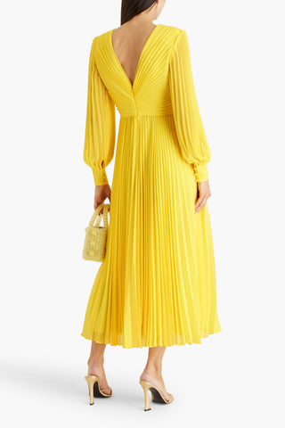 BADGLEY MISCHKA PLISS-CHIFFON MIDI DRESS - Size 10