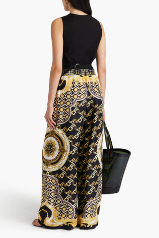 CAMILLA CRYSTAL-EMBELLISHED PRINTED SILK-TWILL WIDE-LEG PANTS - Size S