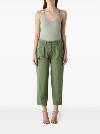 Tom Ford Cotton Pleated Tapered Cargo Pants Green
