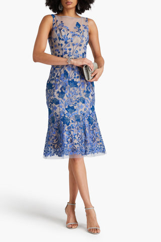 MARCHESA NOTTE EMBROIDERED TULLE DRESS - Size 14