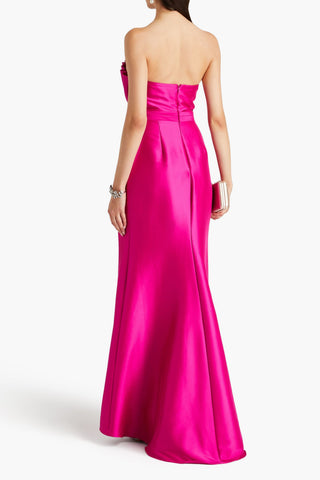 BADGLEY MISCHKA ONE-SHOULDER RUFFLED TWILL GOWN - Size 10