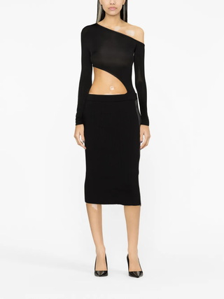 Tom Ford Ribbed Knit Side-Zip Midi Skirt Black