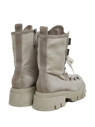 Brunello Cucinelli Suede and Canvas Lug Sole Combat Boots in Grey