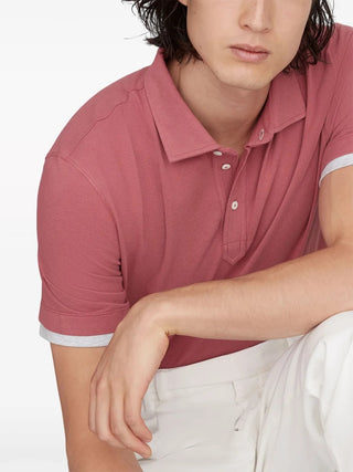 Brunello Cucinelli Cotton Polo Shirt with Contrast Trim Raspberry