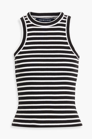 VERONICA BEARD JORDYN CROPPED STRIPED COTTON-BLEND JERSEY TANK - Size XXS