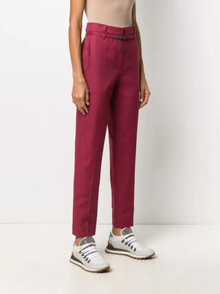 Brunello Cucinelli Cotton Blend Tailored Trousers with D-Ring Belt