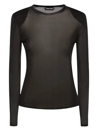 Tom Ford Sheer Fine-Knit Crew-Neck Blouse Black