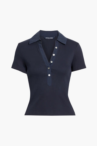 VERONICA BEARD KEARNEY RIBBED PIMA COTTON-BLEND POLO SHIRT - Size XS
