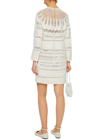 VALENTINO GARAVANI BEAD-EMBELLISHED TULLE-PANELED SILK-BLEND DRESS - Size 38