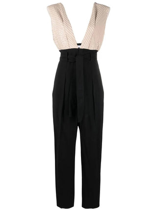 Brunello Cucinelli Two-Tone Sleeveless V-Neck Jumpsuit