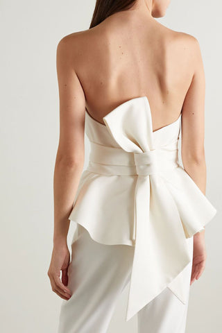 BRANDON MAXWELL BOW-DETAILED SILK-TWILL BUSTIER TOP - Size 10