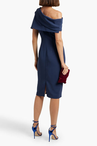 BADGLEY MISCHKA ONE-SHOULDER DRAPED CREPE DRESS - Size 14