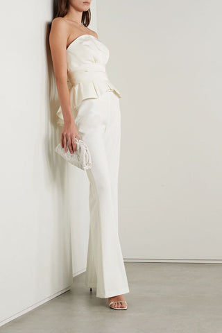 BRANDON MAXWELL BOW-DETAILED SILK-TWILL BUSTIER TOP - Size 10