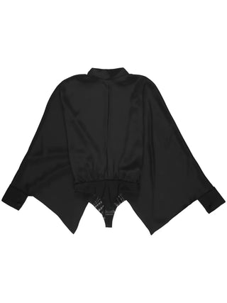 Tom Ford Silk Satin Wide-Sleeve Stand-Collar Body Black