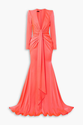 ALEX PERRY QUINN TIE-FRONT SATIN-CREPE GOWN - Size 8