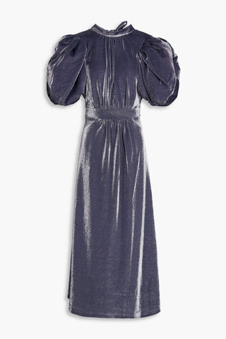 ROTATE BIRGER CHRISTENSEN CUTOUT GATHERED METALLIC JERSEY MIDI DRESS - Size 38