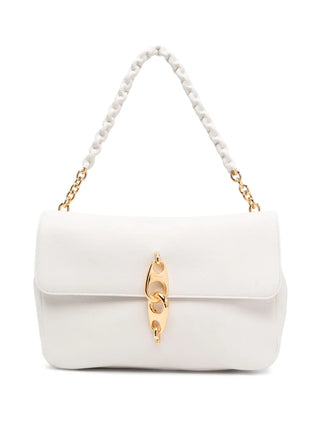 Tom Ford Grained Leather Flap Shoulder Bag Interlocking Clasp White