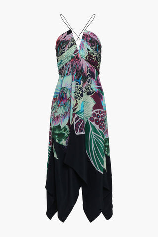 ROBERTO CAVALLI OPEN-BACK FLORAL-PRINT SILK CREPE DE CHINE MIDI DRESS - Size 42