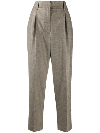 Brunello Cucinelli Houndstooth Wool Blend High-Waisted Pleated Trousers