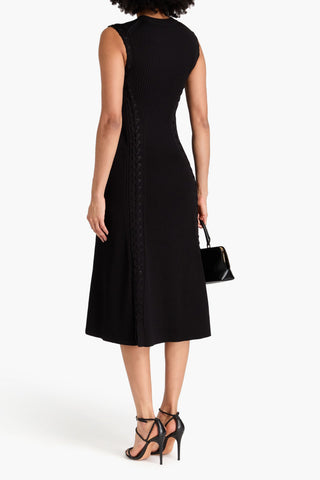 SIMKHAI LORENA LACE-UP RIBBED-KNIT MIDI DRESS - Size M