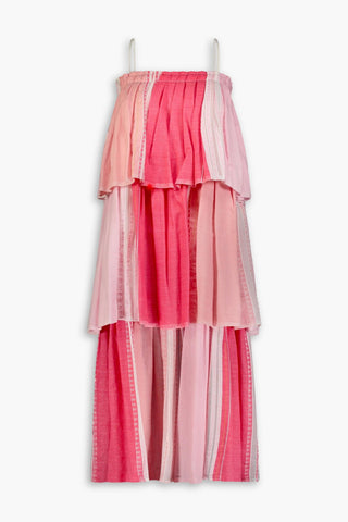 LEMLEM ESHAL TIERED EMBROIDERED COTTON-GAUZE MAXI DRESS - Size S