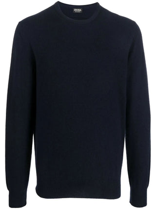 Zegna Navy Blue Cashmere Crewneck Sweater