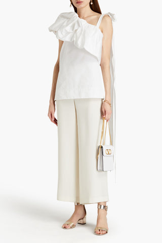 VALENTINO GARAVANI GATHERED COTTON-BLEND TAFFETA TOP - Size 40