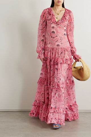 ETRO RUFFLED PAISLEY-PRINT SILK-CREPON MAXI DRESS - Size 44