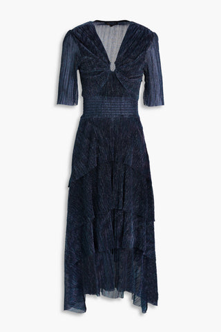 MAJE TIERED LAM MIDI DRESS - Size 36
