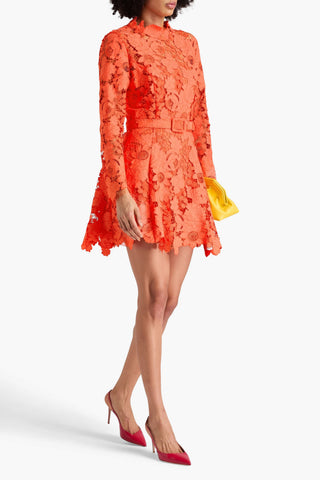 OSCAR DE LA RENTA BELTED CUTOUT GUIPURE LACE MINI DRESS - Size 2