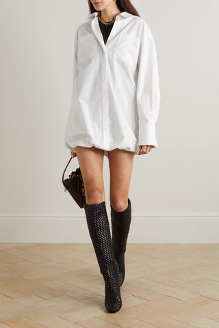 VALENTINO GARAVANI LAYERED COTTON-POPLIN AND STRETCH-JERSEY MINI SHIRT DRESS - Size 42