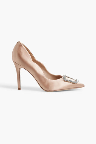 SAM EDELMAN HARRIET CRYSTAL-EMBELLISHED SATIN PUMPS - Size 9.5