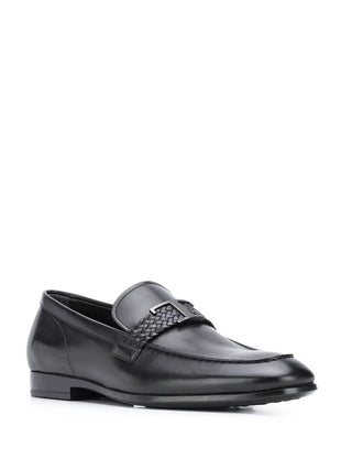Tods Smooth Leather Woven Strap Loafers Black