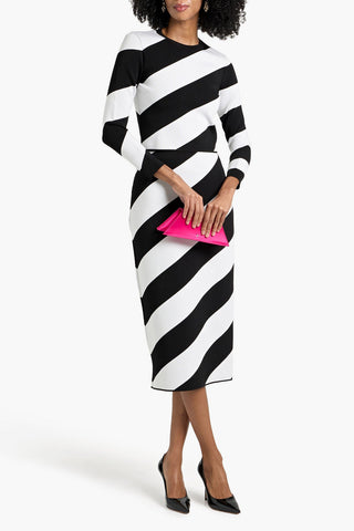 CAROLINA HERRERA STRIPED JACQUARD-KNIT MIDI SKIRT - Size M