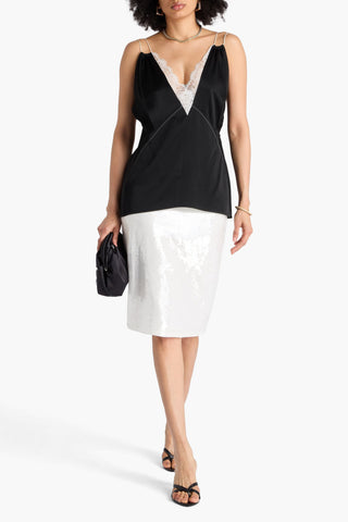 VICTORIA BECKHAM LACE-TRIMMED SATIN-CREPE CAMISOLE - Size 6