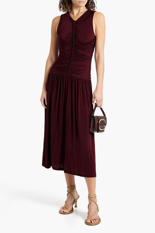 ULLA JOHNSON FLORA RUCHED STRETCH-JERSEY MIDI DRESS - Size S