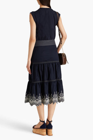 VERONICA BEARD AMAIA JERSEY-PANELED COTTON-POPLIN MIDI DRESS - Size M