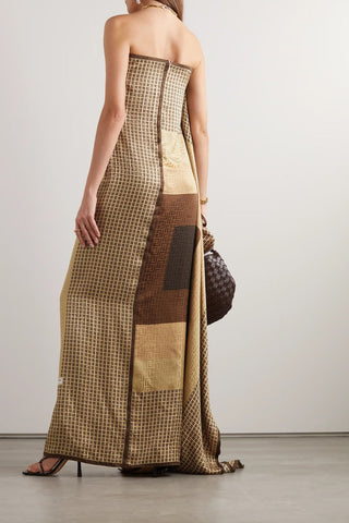 BALMAIN CAPE-EFFECT PRINTED SILK-JACQUARD GOWN - Size 34