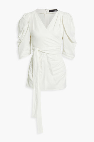 PROENZA SCHOULER WRAP-EFFECT RUCHED SILK-SHANTUNG TOP - Size 4