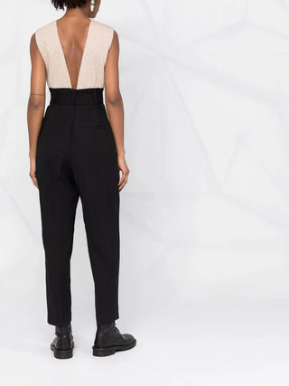 Brunello Cucinelli Two-Tone Sleeveless V-Neck Jumpsuit