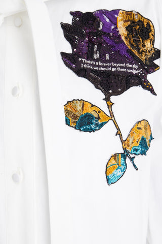 VALENTINO GARAVANI FLORAL-APPLIQUD COTTON-POPLIN MIDI SHIRT DRESS - Size 46