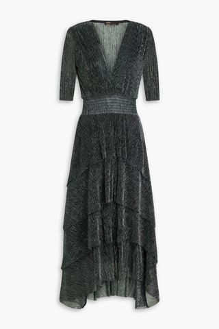 MAJE TIERED LAM MIDI DRESS - Size 36