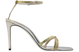Victoria Beckham Champagne Metallic Embellished Stiletto Sandals