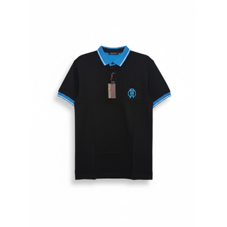 Roberto Cavalli Black Polo Shirt With Blue Collar