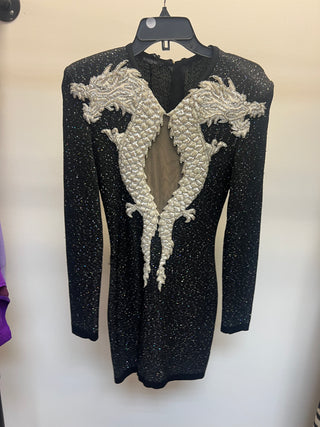 Balmain Embellished Dragon Embroidered Long-Sleeve Mini Dress