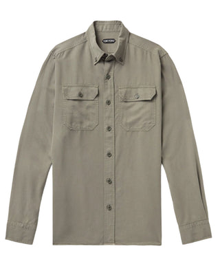 Tom Ford Cotton Jersey Button-Down Utility Shirt Green